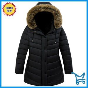 Plus Size Down Puffer Coat Waterproof Windproof Detachable Hood Insulated